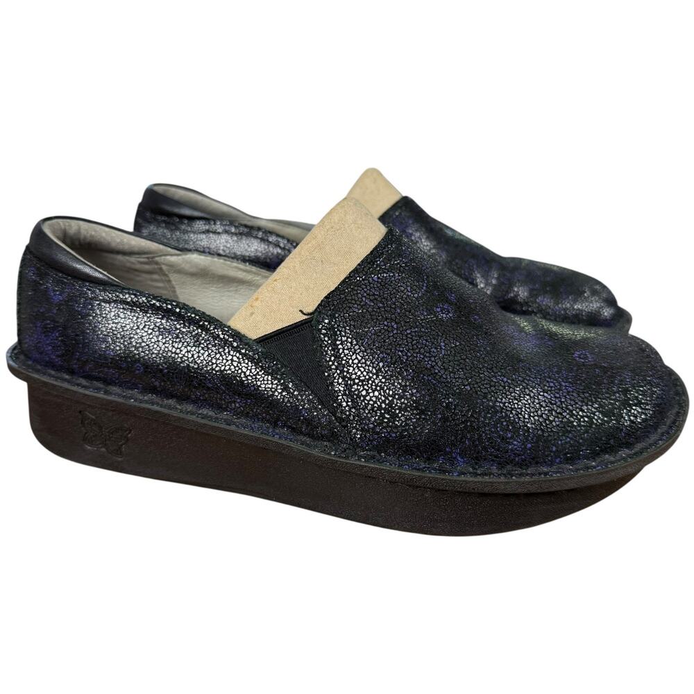 Alegria Deb-477 Debra Rose Leather Black Purple Clogs Comfort Shoes sz 38 / 8